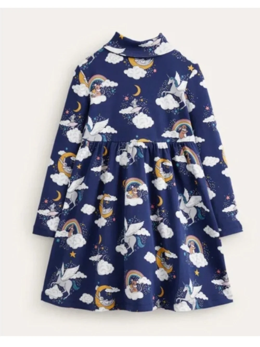 Mini Boden Roll Neck Jersey Dress in College Navy Magical Sky sz 8/9